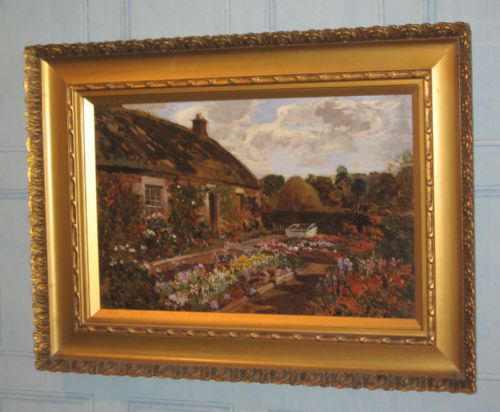 cottage garden oil by robert noble rsa - CATEGORY: ANTIQUE ART - DATED 1910