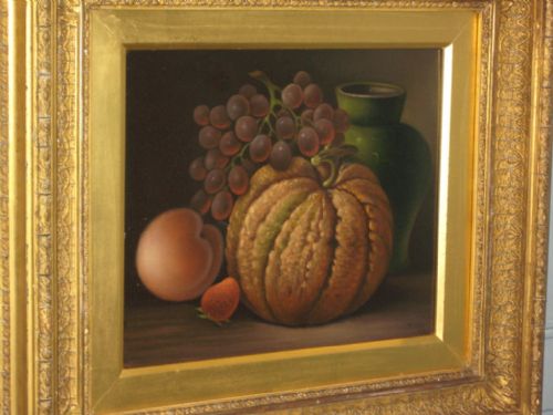 VICTORIAN STILL LIFE OIL WITH PUMPKIN - ADDITIONAL PHOTO 3
