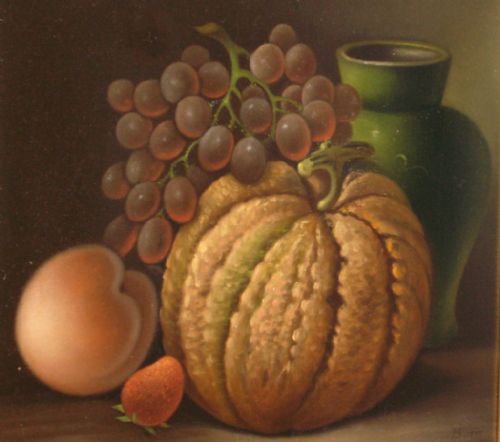 VICTORIAN STILL LIFE OIL WITH PUMPKIN - ADDITIONAL PHOTO 4