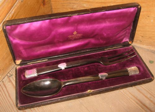 victorian scottish horn and silver servers - CATEGORY: ANTIQUE SILVER - DATED 1870