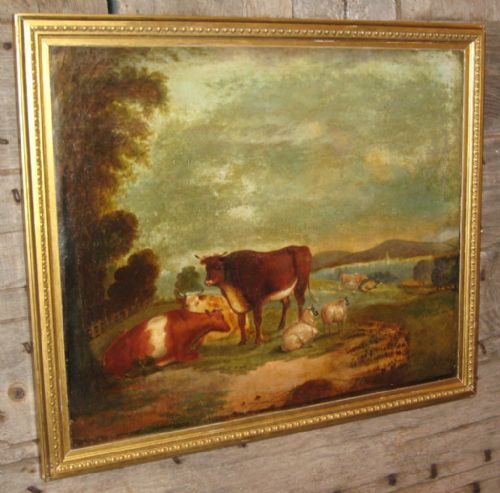 georgian oil painting of cattle and sheep - CATEGORY: ANTIQUE ART - DATED 1800