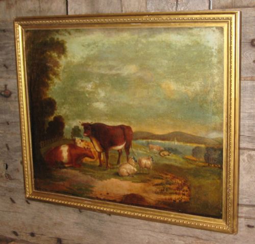 GEORGIAN OIL PAINTING OF CATTLE AND SHEEP - ADDITIONAL PHOTO 1