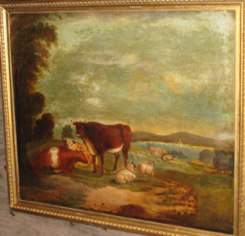 GEORGIAN OIL PAINTING OF CATTLE AND SHEEP - ADDITIONAL PHOTO 2
