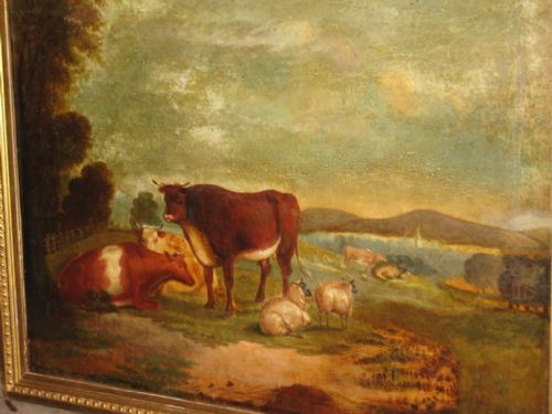 GEORGIAN OIL PAINTING OF CATTLE AND SHEEP - ADDITIONAL PHOTO 3