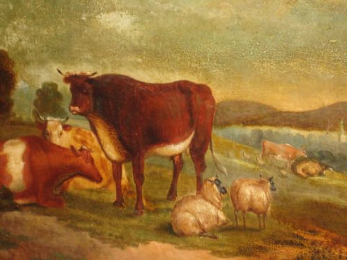 GEORGIAN OIL PAINTING OF CATTLE AND SHEEP - ADDITIONAL PHOTO 4