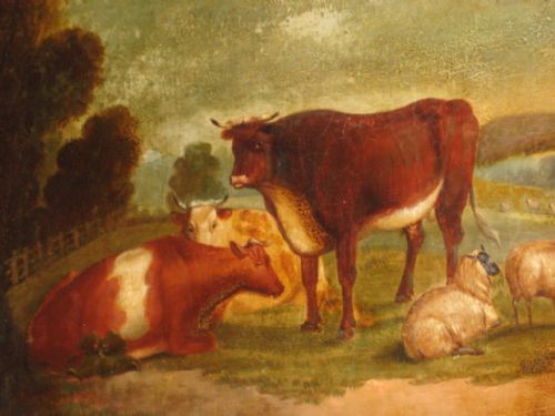 GEORGIAN OIL PAINTING OF CATTLE AND SHEEP - ADDITIONAL PHOTO 5