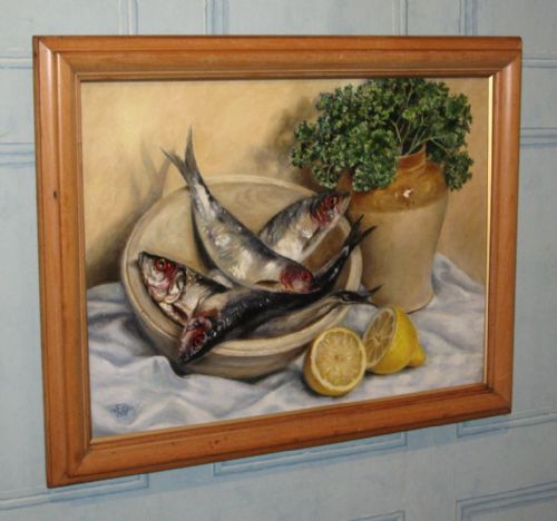oil still life of herrings - CATEGORY: ANTIQUE ART - DATED 1930