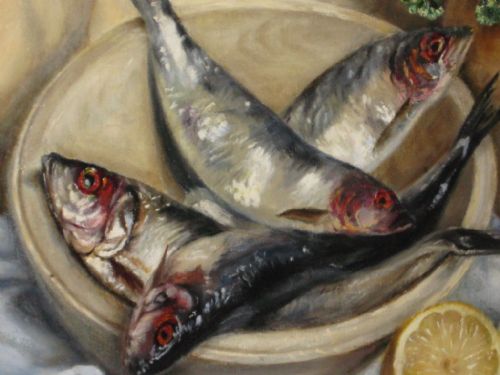 OIL STILL LIFE OF HERRINGS - ADDITIONAL PHOTO 3