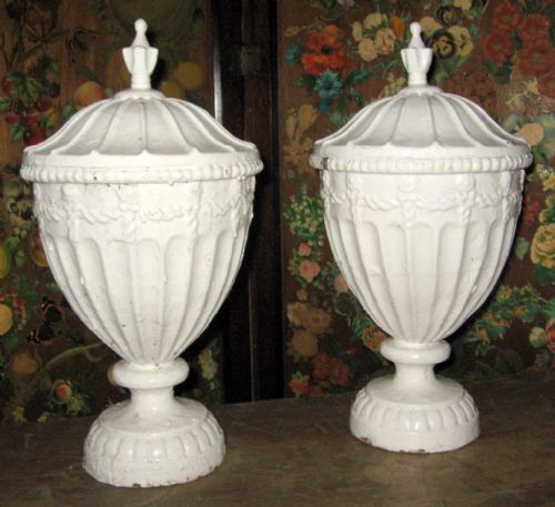 PAIR OF CAST IRON LIDDED URNS - ADDITIONAL PHOTO 1