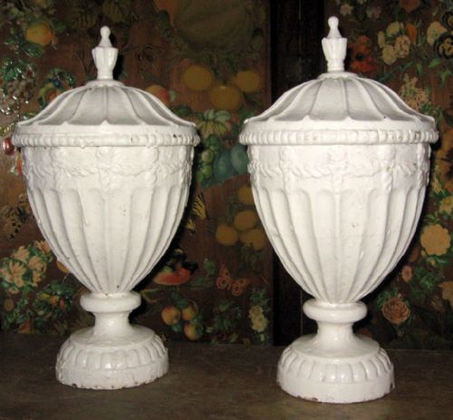 PAIR OF CAST IRON LIDDED URNS - ADDITIONAL PHOTO 2