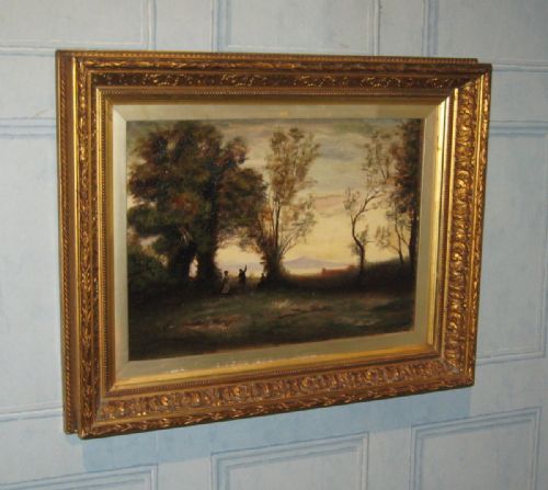 victorian oil 'dancing at twilight' - CATEGORY: ANTIQUE ART - DATED 1890