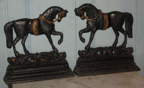 PAIR VICTORIAN CAST IRON HORSES - ADDITIONAL PHOTO 1