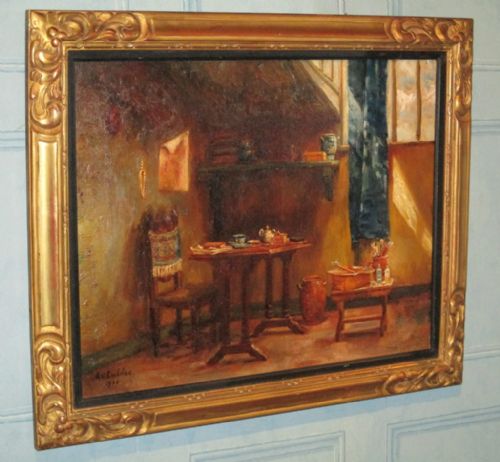 'the artist's studio' oil painting - CATEGORY: ANTIQUE ART - DATED 1920