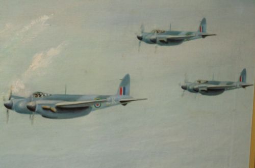 WORLD WAR TWO PERIOD OIL OF RAF MOSQUITO PLANES - ADDITIONAL PHOTO 5