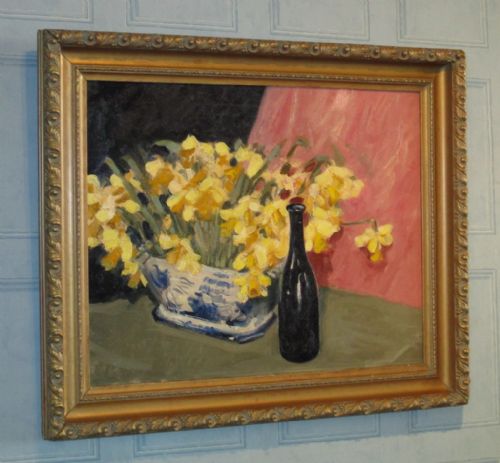 art deco period oil still life - CATEGORY: ANTIQUE ART - DATED 1950