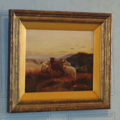 victorian oil of hill sheep in landscape - CATEGORY: ANTIQUE ART - DATED 1880