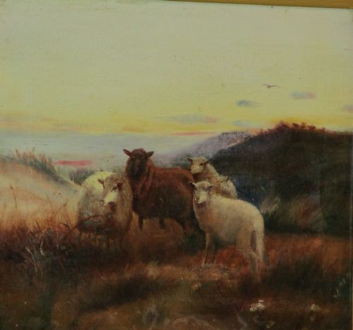 VICTORIAN OIL OF HILL SHEEP IN LANDSCAPE - ADDITIONAL PHOTO 2
