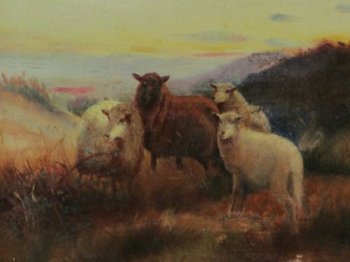VICTORIAN OIL OF HILL SHEEP IN LANDSCAPE - ADDITIONAL PHOTO 3