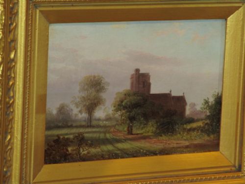 VICTORIAN OIL OF CHURCH WITH FIGURES - ADDITIONAL PHOTO 2