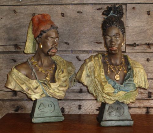 pair of plaster busts of african traders - CATEGORY: ANTIQUE MISCELLANEOUS - DATED 1900