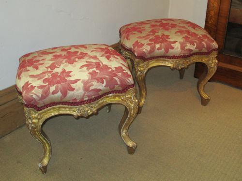 pair of victorian gilt stools - CATEGORY: ANTIQUE STOOLS - DATED 1860