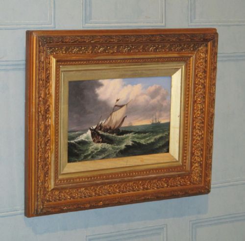 victorian marine scene oil - CATEGORY: ANTIQUE ART - DATED 1850