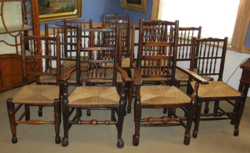harlequin set of 12 early spindleback dining chairs - CATEGORY: ANTIQUE CHAIRS - DATED 1800