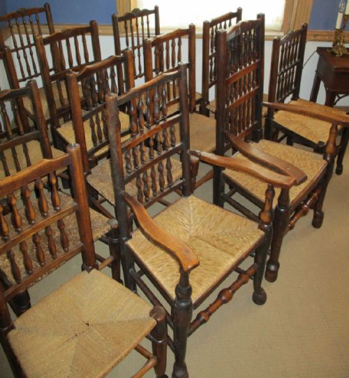 HARLEQUIN SET OF 12 EARLY SPINDLEBACK DINING CHAIRS - ADDITIONAL PHOTO 7