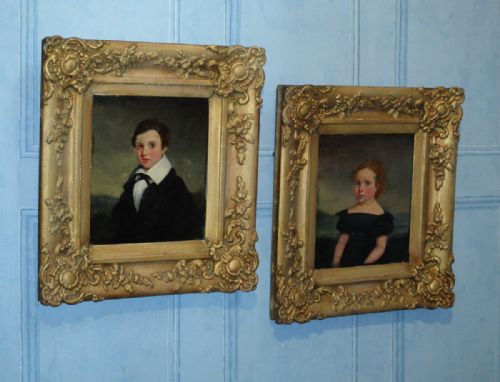 superb pair of children's portraits - CATEGORY: ANTIQUE ART - DATED 1850
