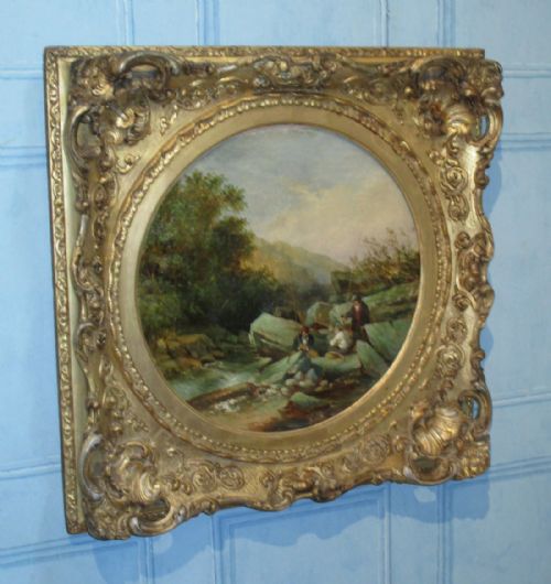 victorian oil of fishermen - CATEGORY: ANTIQUE ART - DATED 1850