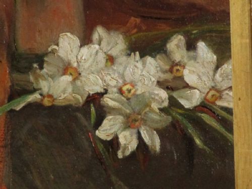STILL LIFE OIL FLOWERS WITH JAR - ADDITIONAL PHOTO 4