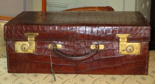edwardian crocodile leather suitcase - CATEGORY: ANTIQUE MISCELLANEOUS - DATED EDWARDIAN