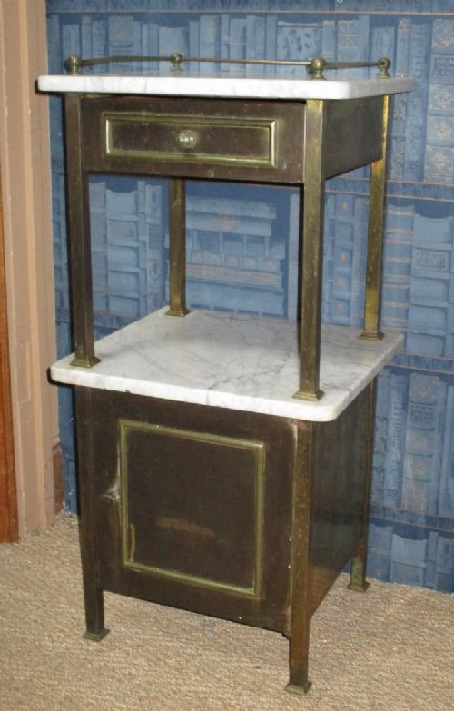 French Marble and Gilt Brass Bedside Table