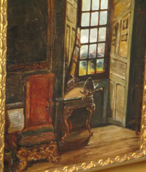 VICTORIAN OIL OF QUEEN MARY'S CHAMBER HOLYROOD HOUSE - ADDITIONAL PHOTO 3