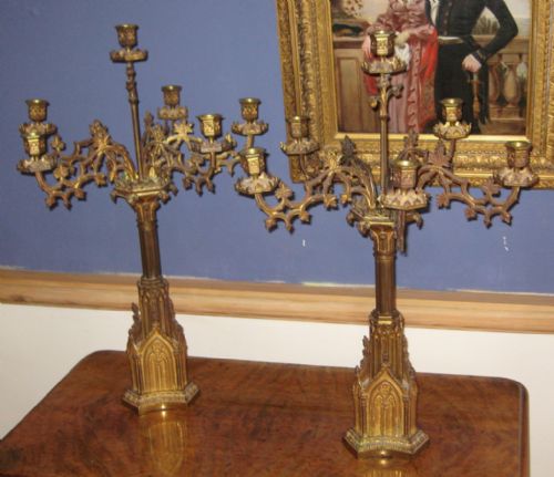 fine pair gothic revival ormolu candelabra - CATEGORY: ANTIQUE LIGHTING - DATED 1860