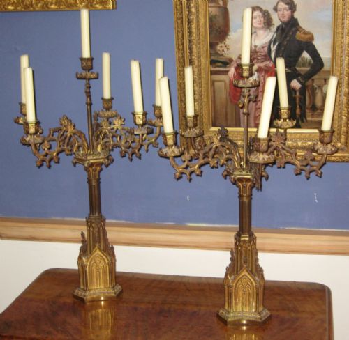FINE PAIR GOTHIC REVIVAL ORMOLU CANDELABRA - ADDITIONAL PHOTO 6