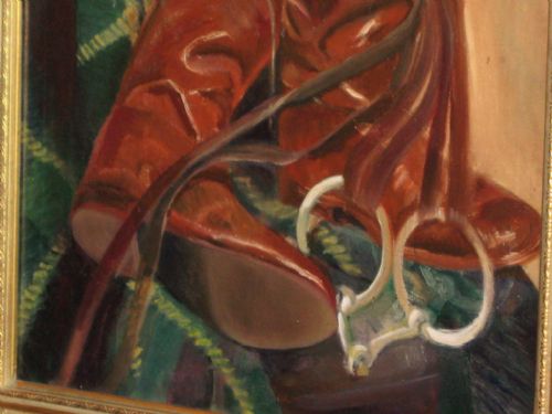 UNUSUAL STILL LIFE OIL OF HORSE RIDING EQUIPMENT - ADDITIONAL PHOTO 2