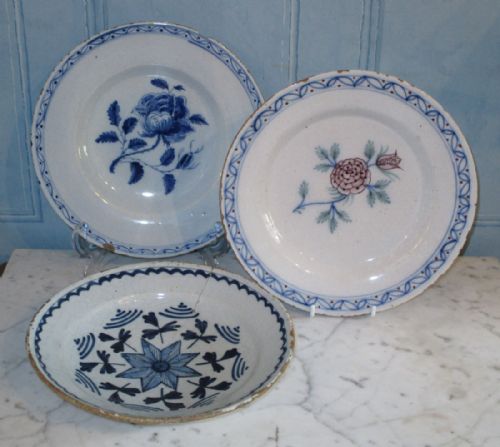 three early delft plates - CATEGORY: ANTIQUE PLATES - DATED 1750