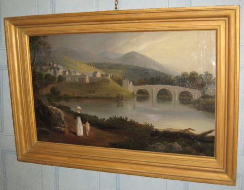 georgian period landscape oil painting with figures - CATEGORY: ANTIQUE ART - DATED 1800
