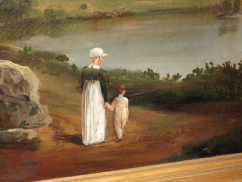 GEORGIAN PERIOD LANDSCAPE OIL PAINTING WITH FIGURES - ADDITIONAL PHOTO 4