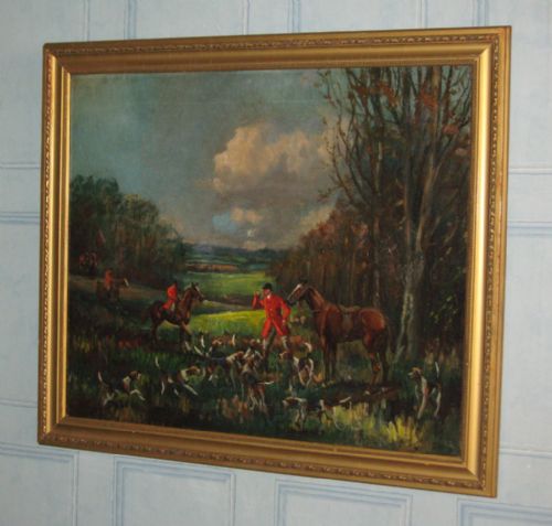 hunting scene oil painting - CATEGORY: ANTIQUE ART - DATED 1920
