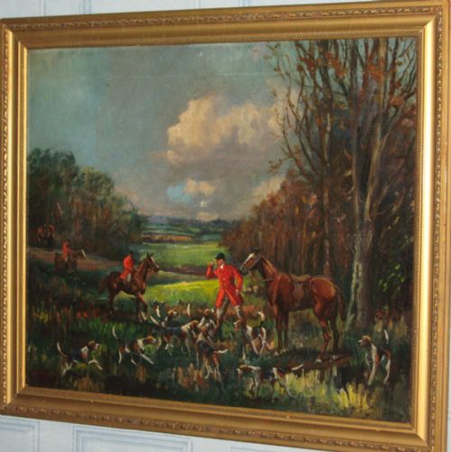 HUNTING SCENE OIL PAINTING - ADDITIONAL PHOTO 1