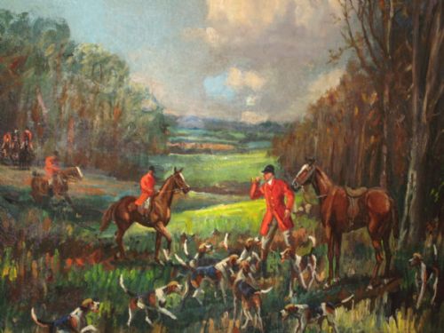 HUNTING SCENE OIL PAINTING - ADDITIONAL PHOTO 4