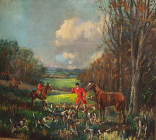 HUNTING SCENE OIL PAINTING - ADDITIONAL PHOTO 5