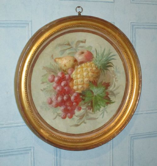 circular still life oil painting of fruit - CATEGORY: ANTIQUE ART - DATED REGENCY