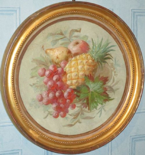 CIRCULAR STILL LIFE OIL PAINTING OF FRUIT - ADDITIONAL PHOTO 1
