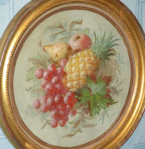 CIRCULAR STILL LIFE OIL PAINTING OF FRUIT - ADDITIONAL PHOTO 2