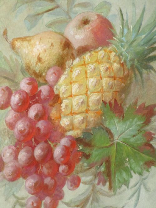 CIRCULAR STILL LIFE OIL PAINTING OF FRUIT - ADDITIONAL PHOTO 3