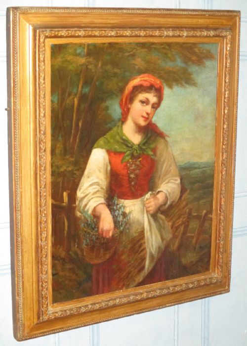 FINE VICTORIAN OIL PAINTING 'GATHERING BLUEBELLS' - ADDITIONAL PHOTO 1