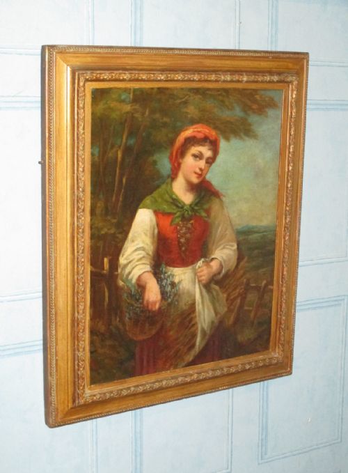 FINE VICTORIAN OIL PAINTING 'GATHERING BLUEBELLS' - ADDITIONAL PHOTO 2
